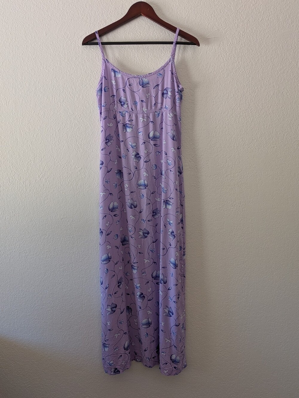 Vtg Retro Y2K Currants Purple Floral Maxi Dress Back Split Spaghetti Strap Sz M
